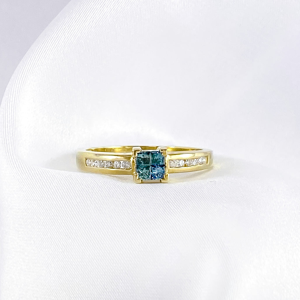 Vintage Blauwe Topaas & Diamanten Ring