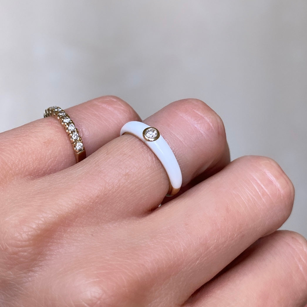 White Enamel Diamond Ring