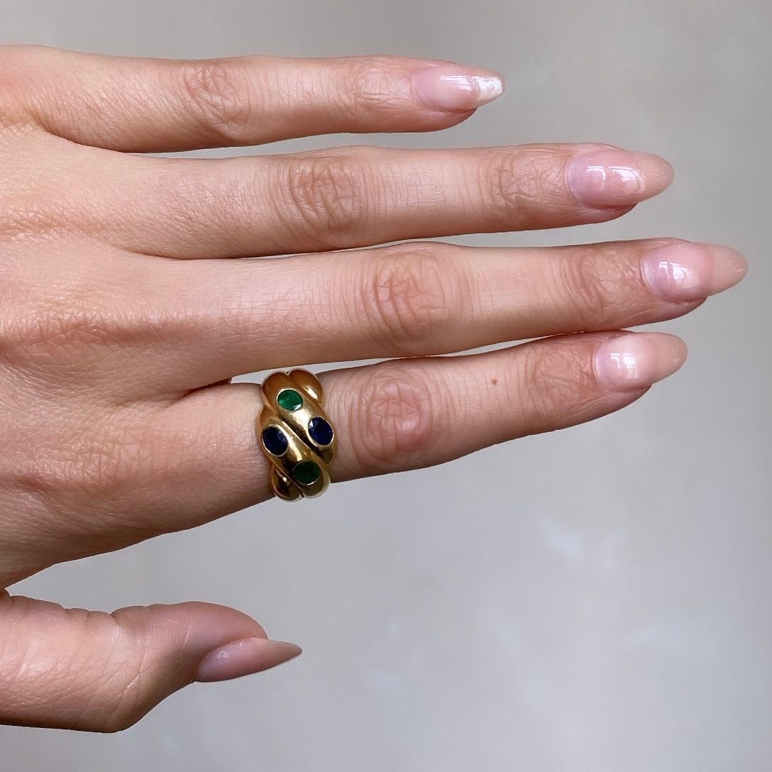 Bold Sapphire and Emerald Twist Ring