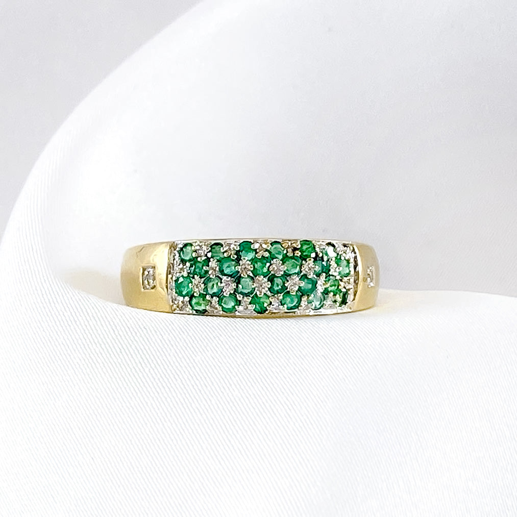 Vintage Emerald and Diamond Band Ring