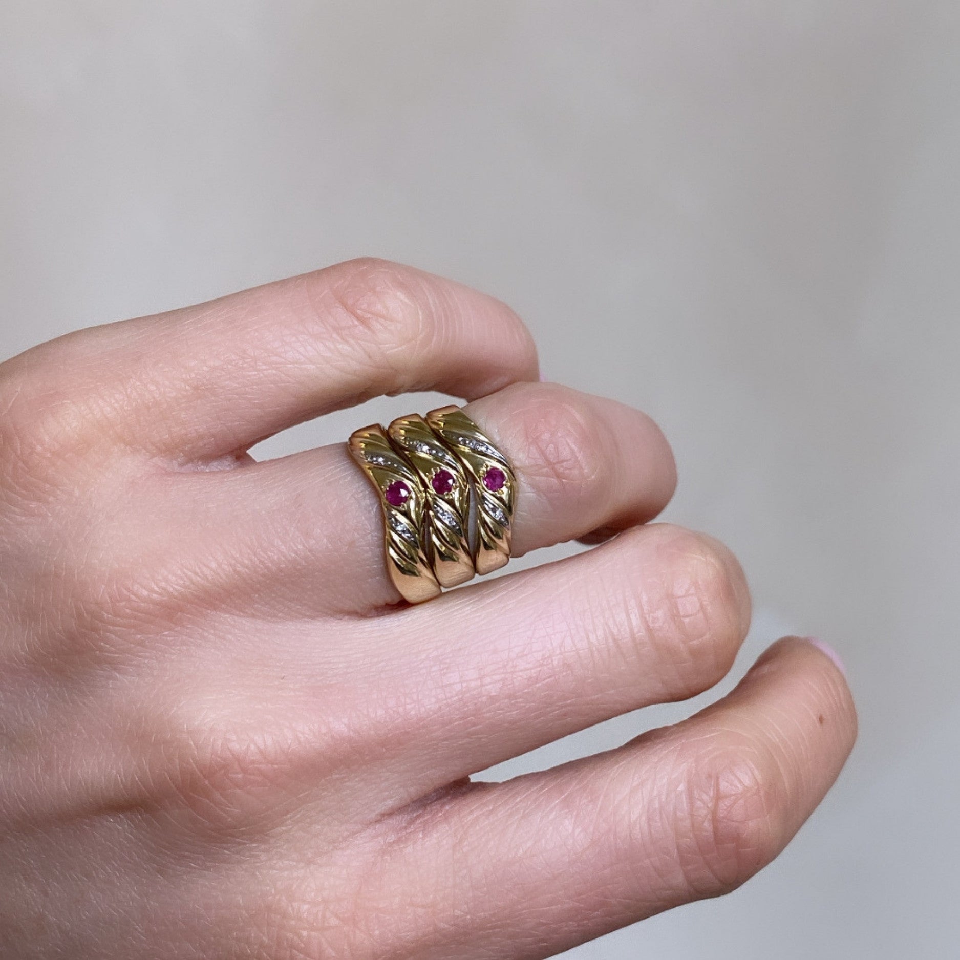 Vintage Diamonds and Pink Sapphire Ring stack