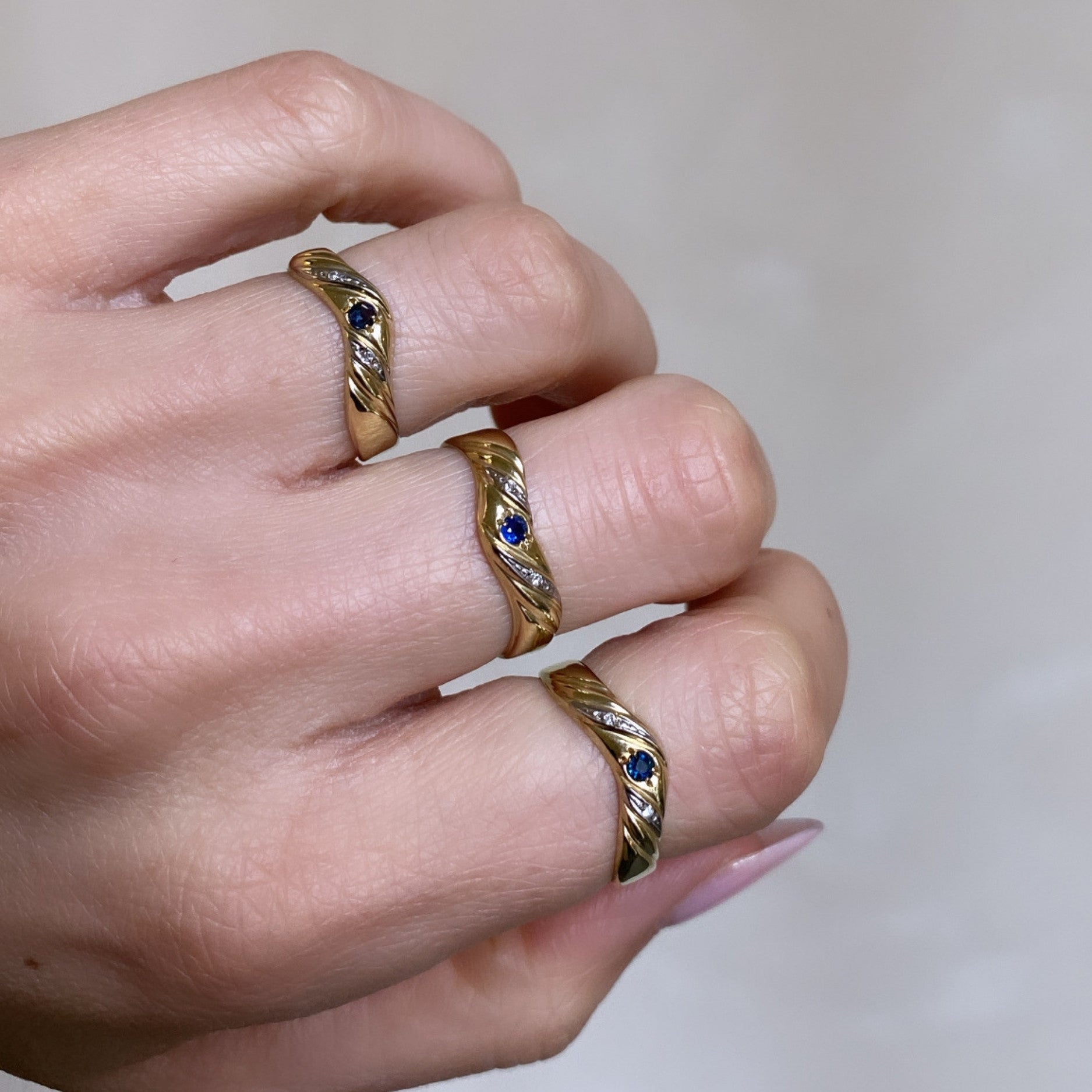 Vintage Golden Sapphire Ring Stack