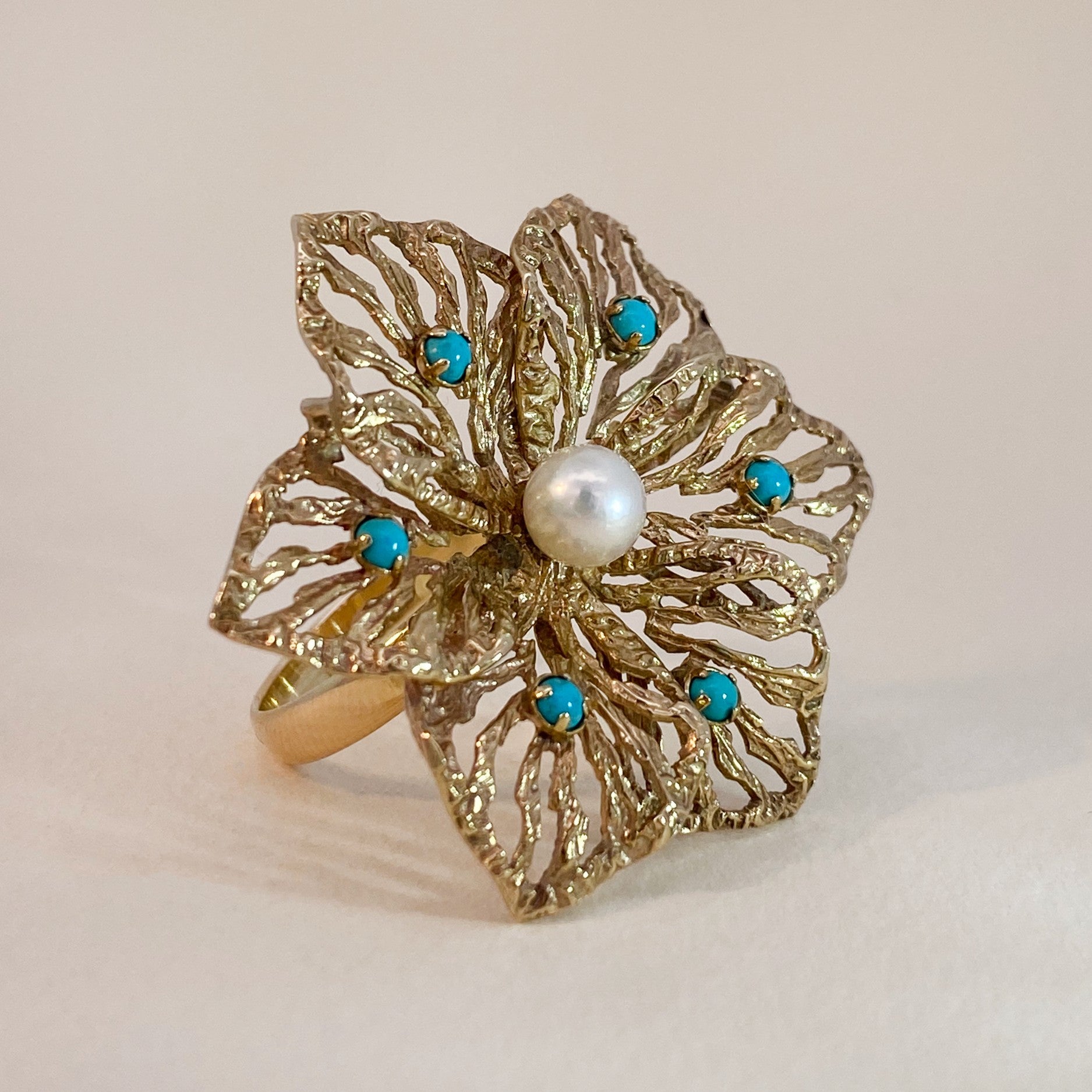 Vintage bloem ring parels