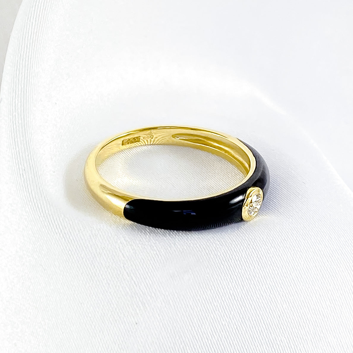 Zwart Emaille Diamant Ring