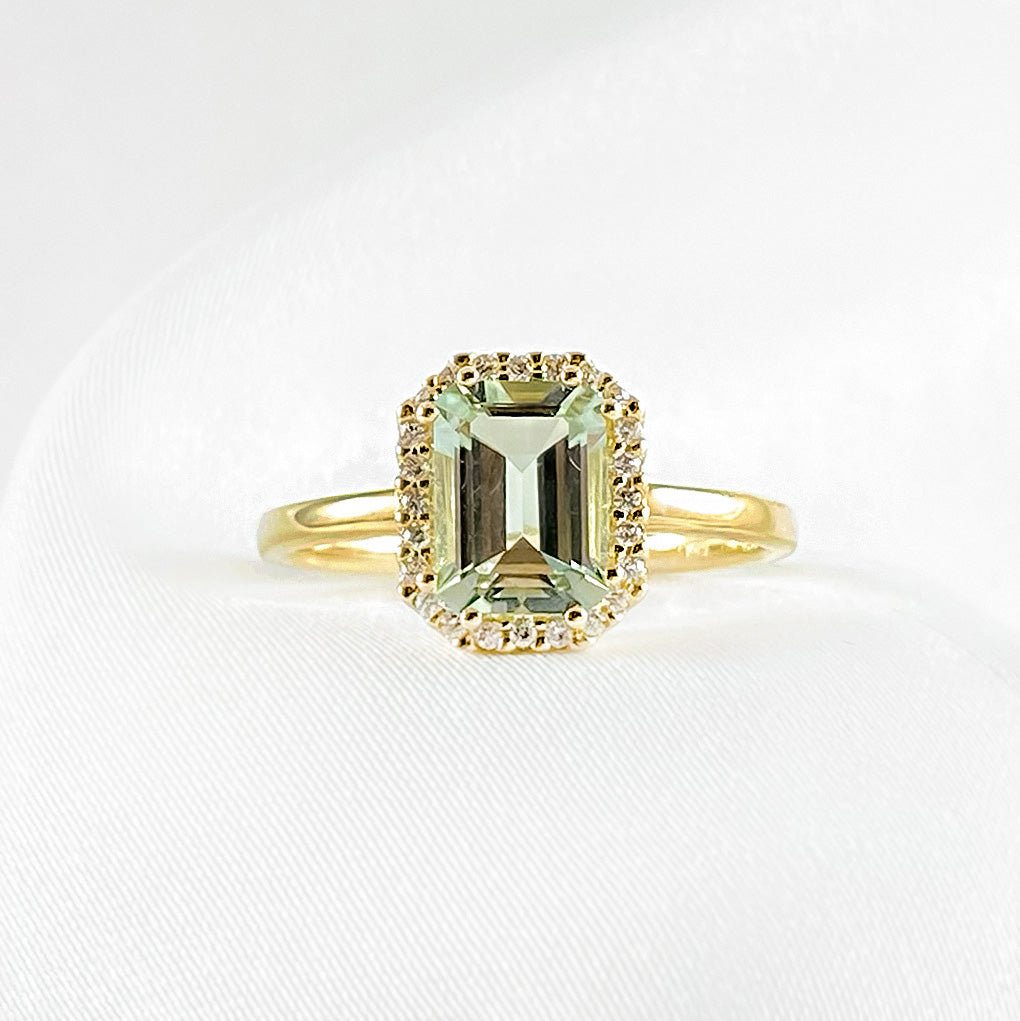 Green Amethyst & Diamonds Ring