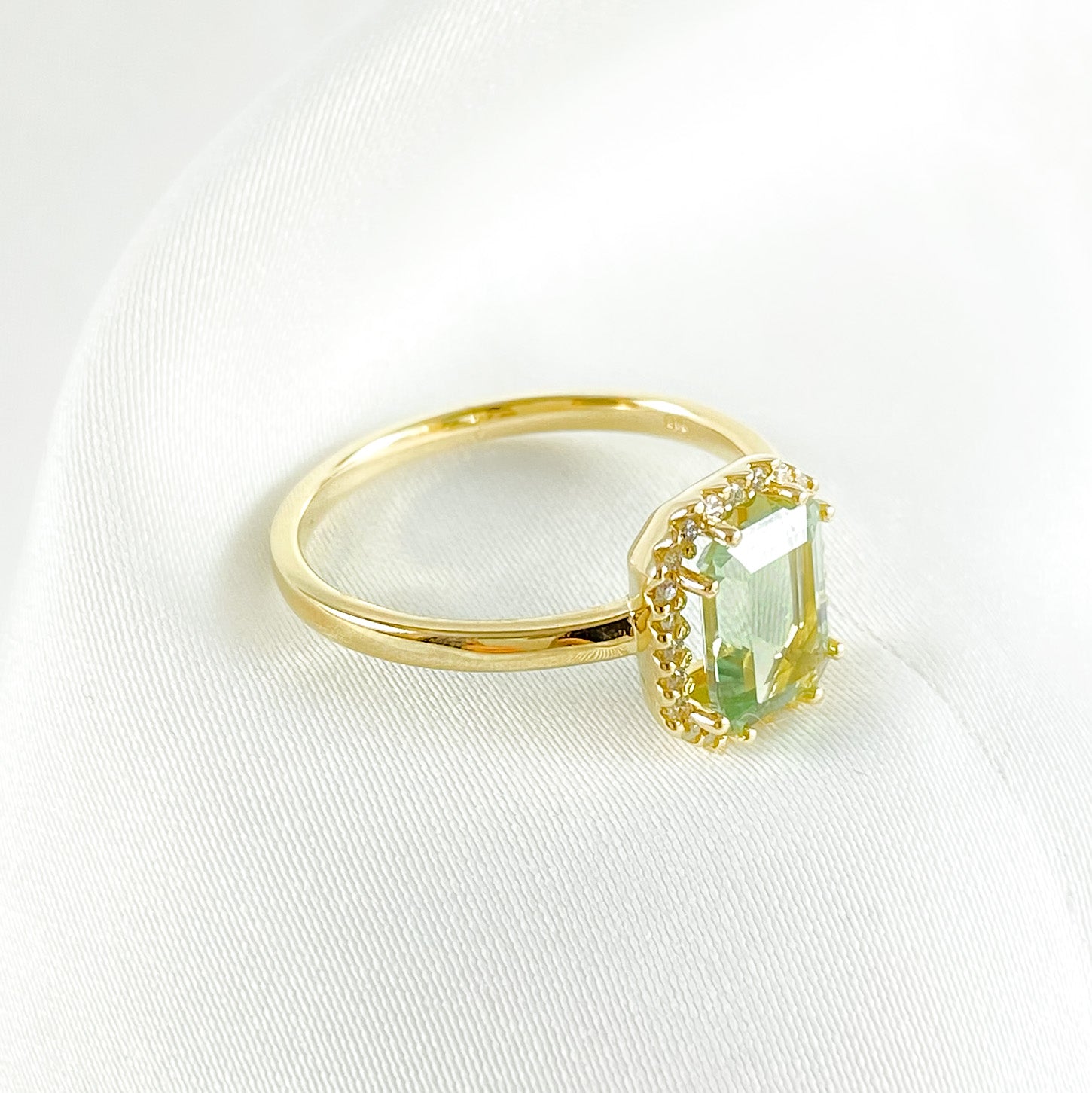 Green Amethyst & Diamonds Ring