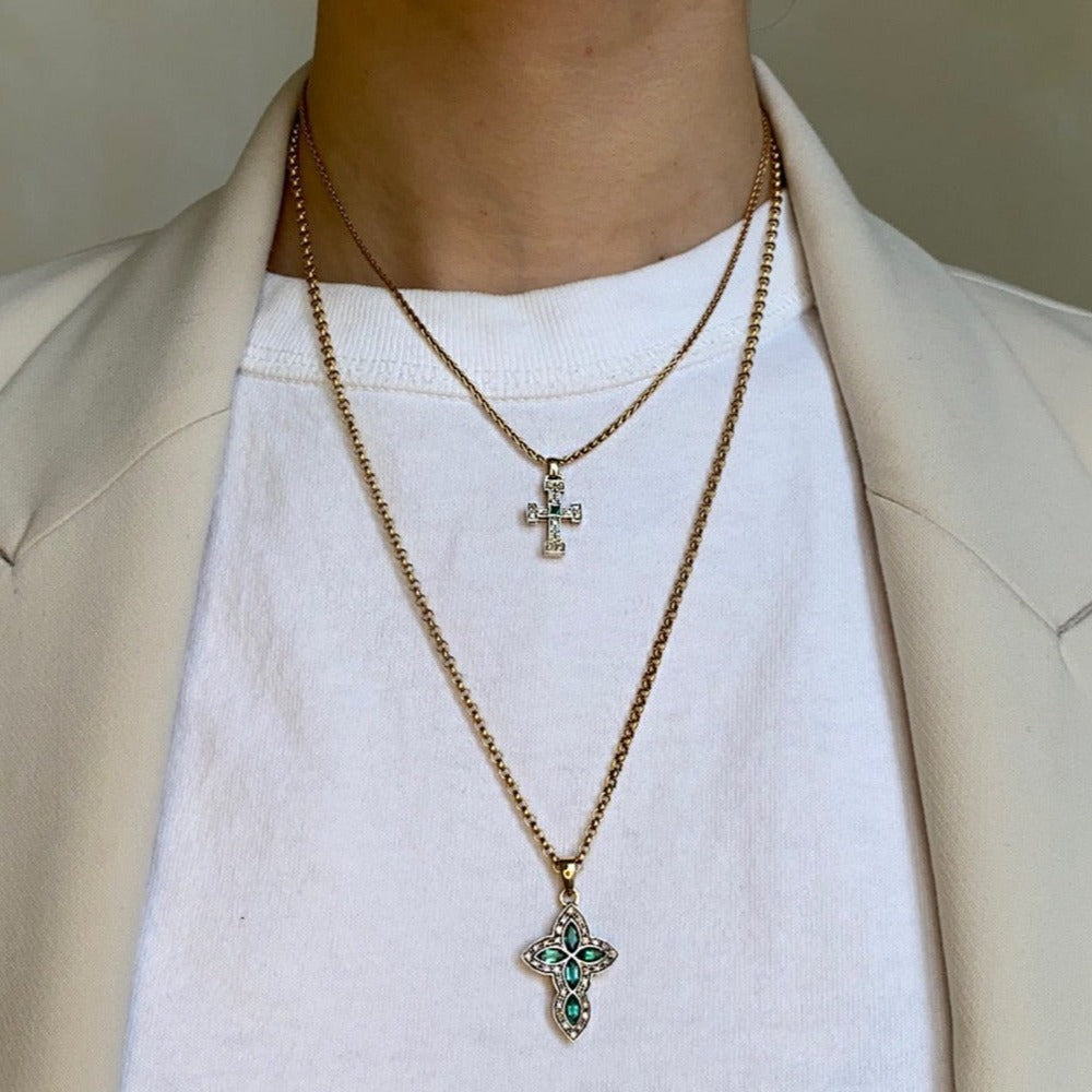 Diamonds and Emeralds Cross Pendant