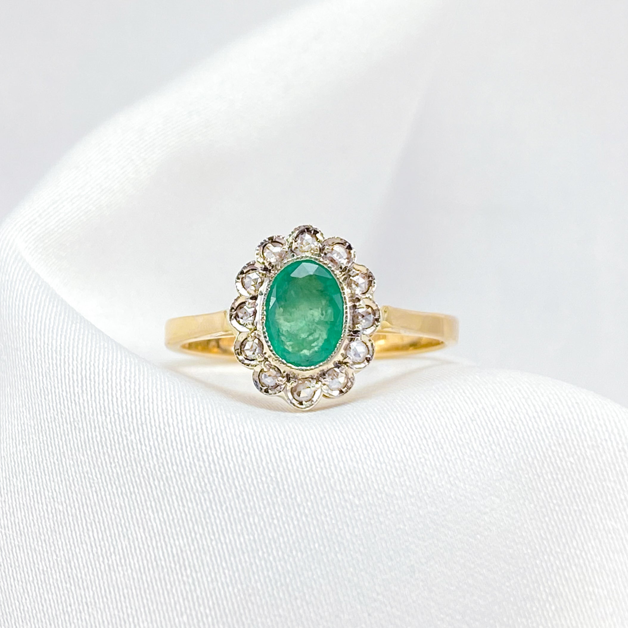 Emerald & Diamond Flower Ring