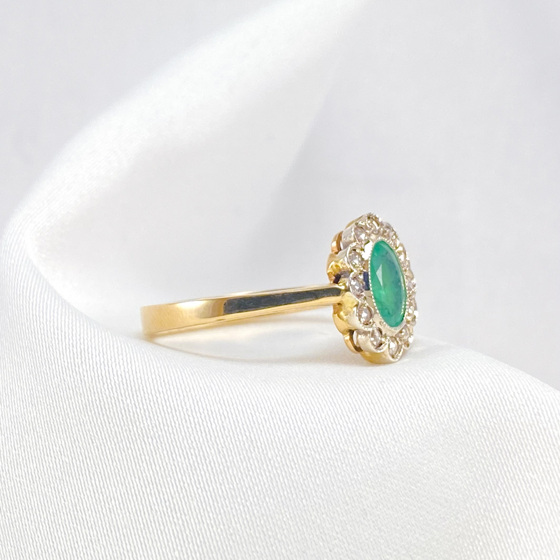 Emerald & Diamond Flower Ring